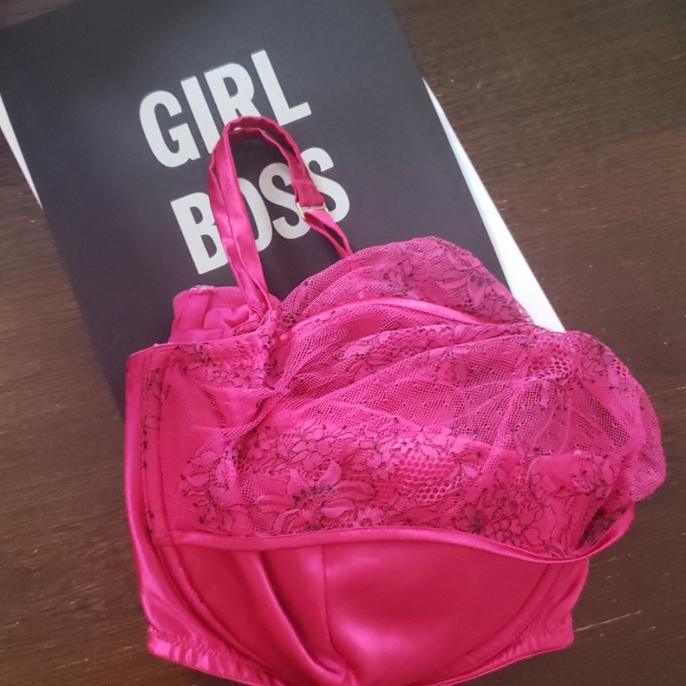 Pink and black bra